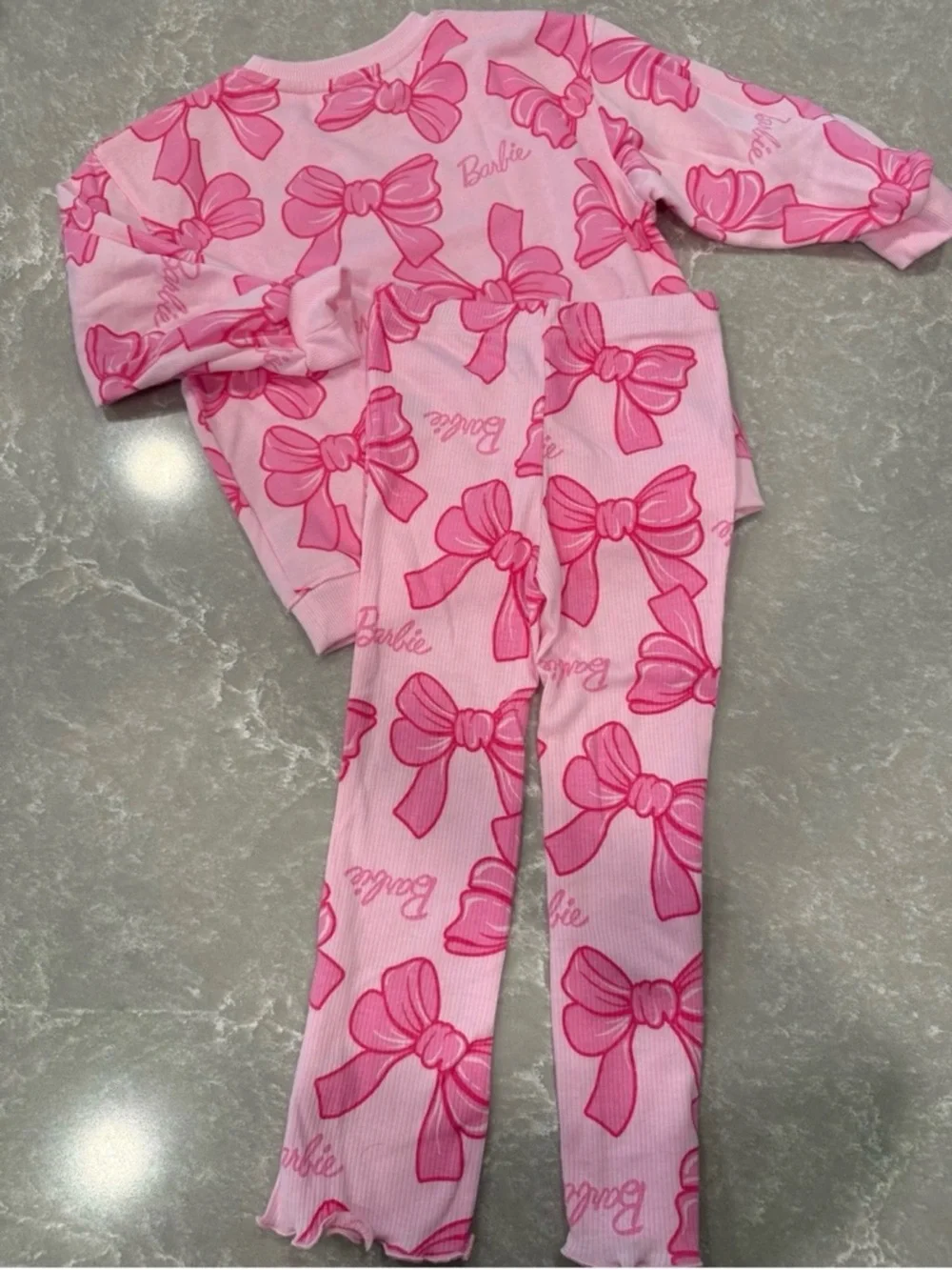 Barbie Girls 4T Pink Bow Print Sweatshirt Flare Pants Set NWOT Pajamas